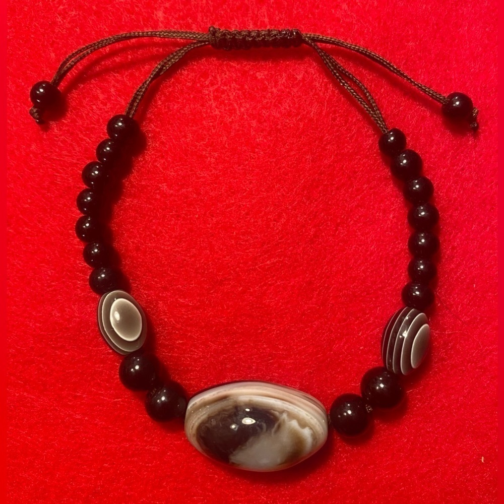 Bracelet Protection One Eye Black Agate Adjustable Vintage - Picture 5 of 6